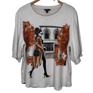 Love & Lace embellished female-themed graphic top. Puff 1/2 sleeve. Women’s XL